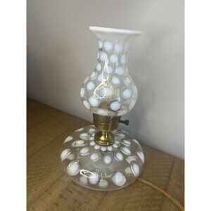 Vintage Fenton Coin Dot Glass Opalescent Pancake Lamp Working